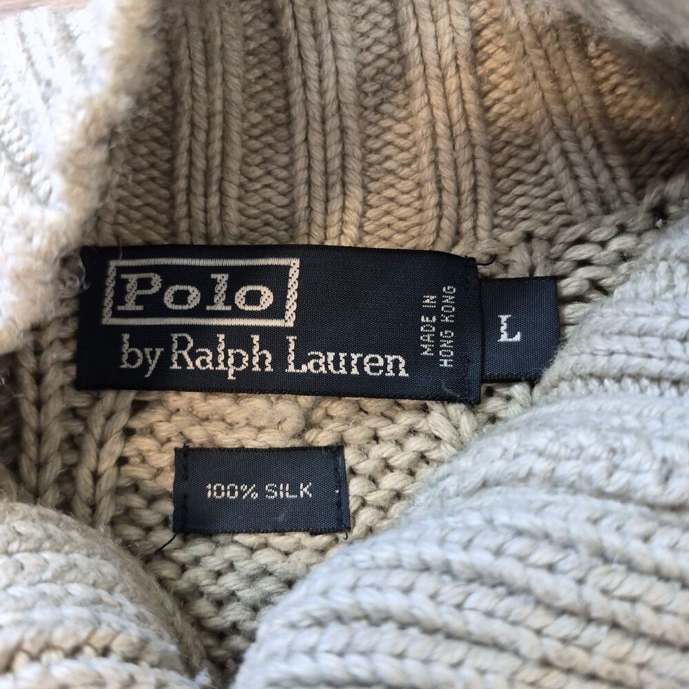 Vintage Polo Ralph Lauren Sweater Mens L Cable Knit Fisherman 100% Silk - Picture 3 of 9